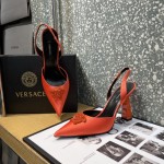 Versace Crystal La Medusa Satin Sling-Back Pumps Orange