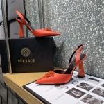 Versace Crystal La Medusa Satin Sling-Back Pumps Orange