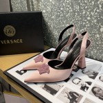 Versace Crystal La Medusa Satin Sling-Back Pumps Pink