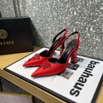 Versace Crystal La Medusa Satin Sling-Back Pumps Red