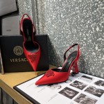 Versace Crystal La Medusa Satin Sling-Back Pumps Red