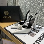 Versace Crystal La Medusa Satin Sling-Back Pumps White