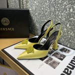 Versace Crystal La Medusa Satin Sling-Back Pumps Yellow