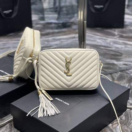 Saint Laurent Lou Camera Bag in Quilted Leather White