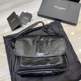 YSL Medium Croc Niki Bag Black