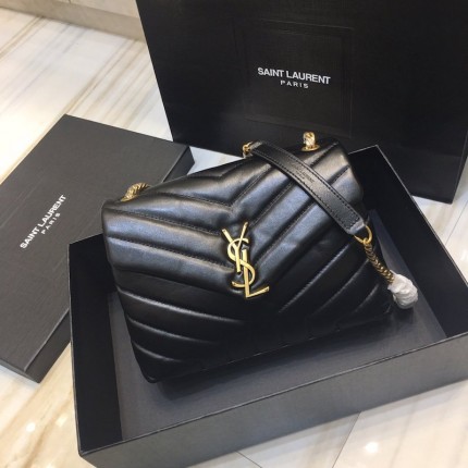 YSL Black Small Loulou Monogram Bag Gold