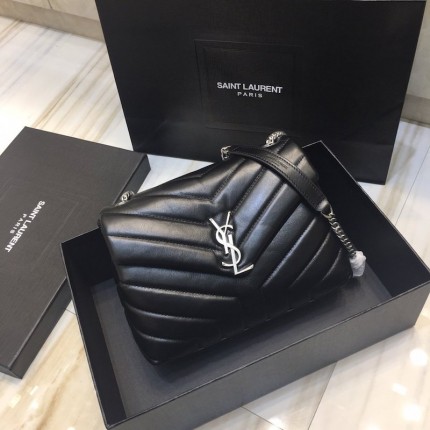 YSL Black Small Loulou Monogram Bag Silver