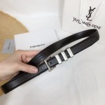 YSL Cassandre Monogram Belt in Black Leather / Silver 