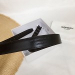 YSL Cassandre Monogram Belt in Black Leather / Silver 