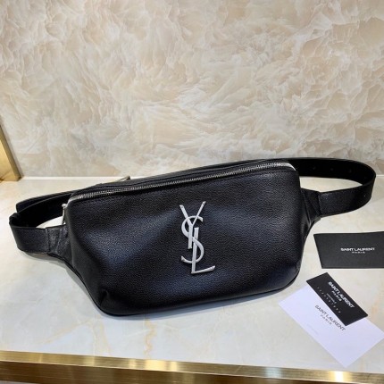 YSL Classic Monogram Belt Bag Textured Leather Black with Silver