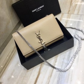 YSL Kate Medium Bag in Textured Leather Apricot