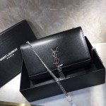 YSL Kate Medium Bag in Textured Leather Black with Silver