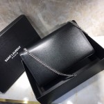 YSL Kate Medium Bag in Textured Leather Black with Silver