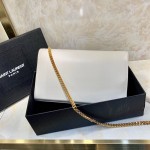 YSL Kate Medium Bag in Textured Leather White