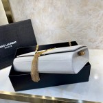 YSL Kate Medium Bag in Textured Leather White