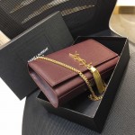 YSL Kate Medium Bag in Textured Leather Burgundy