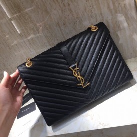 YSL Large Envelope Bag Black with Gold