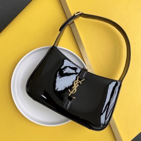 YSL Saint Laurent LE 5 A 7 Hobo Bag in Patent Leather Black