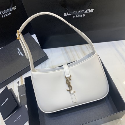 YSL Saint Laurent LE 5 A 7 Hobo Bag in Smooth Leather White