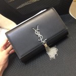 YSL Kate Medium Bag with Tassel Black with Silver