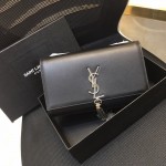 YSL Kate Medium Bag with Tassel Black with Silver