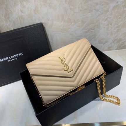 YSL Monogram Envelope Chain Bag Beige