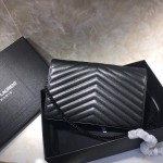 YSL Monogram Envelope Chain Bag Black with Black