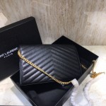 YSL Monogram Envelope Chain Bag Black with Gold