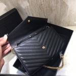 YSL Monogram Envelope Chain Bag Black with Gold