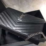 YSL Monogram Envelope Chain Bag Black with Silver