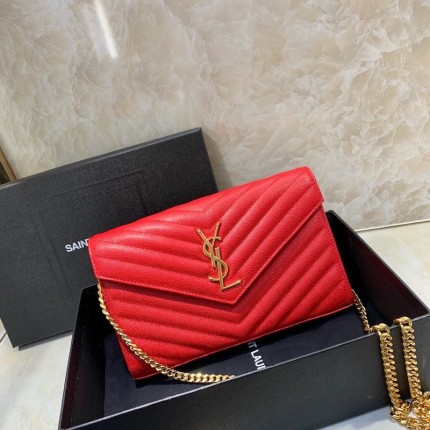 YSL Monogram Envelope Chain Bag Red