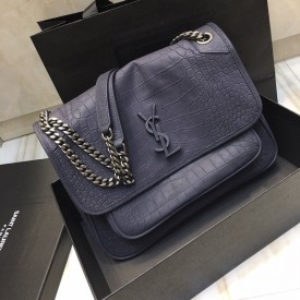 YSL Monogramme Medium Croc Niki Bag Blue