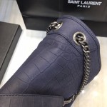 YSL Monogramme Medium Croc Niki Bag Blue