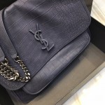 YSL Monogramme Medium Croc Niki Bag Blue