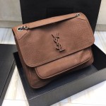 YSL Monogramme Medium Croc Niki Bag Tan