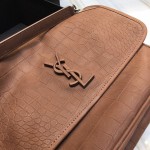 YSL Monogramme Medium Croc Niki Bag Tan