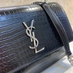 YSL Sunset Chain Croc Bag Black with Silver