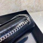 YSL Sunset Chain Croc Bag Black with Silver