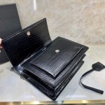 YSL Sunset Chain Croc Bag Black with Silver