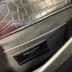 YSL Sunset Chain Croc Bag Black with Silver