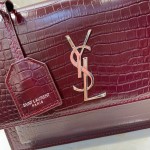 YSL Sunset Chain Croc Bag Burgundy