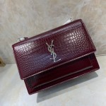 YSL Sunset Chain Croc Bag Burgundy