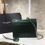 YSL Sunset Chain Croc Bag Green