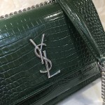 YSL Sunset Chain Croc Bag Green