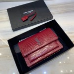 YSL Sunset Chain Croc Bag Red