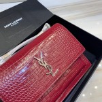 YSL Sunset Chain Croc Bag Red