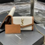 Saint Laurent uptown chain wallet in grain de poudre canvas