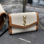 Saint Laurent uptown chain wallet in grain de poudre canvas