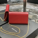 Saint Laurent uptown chain wallet in grain de poudre embossed leather red