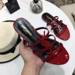 YSL Cassandra Flat Sandals in Patent Leather Red